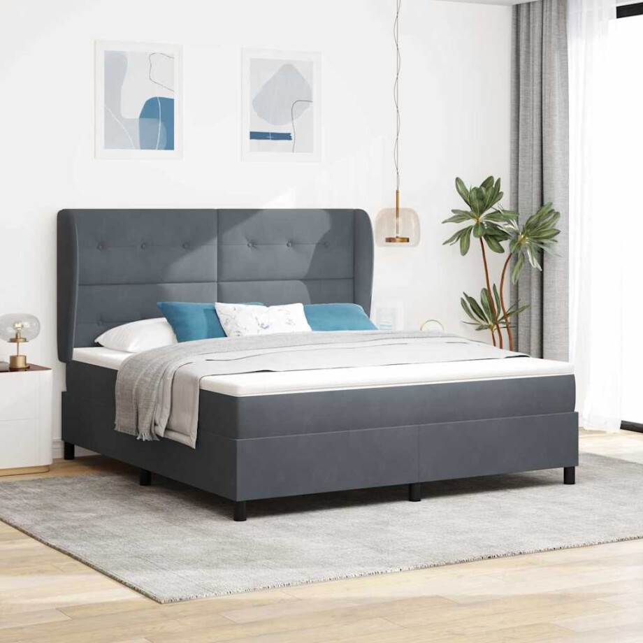 vidaXL Boxspringbed met matras Donkergrijs 200 x 180 cm Fluweel afbeelding 1