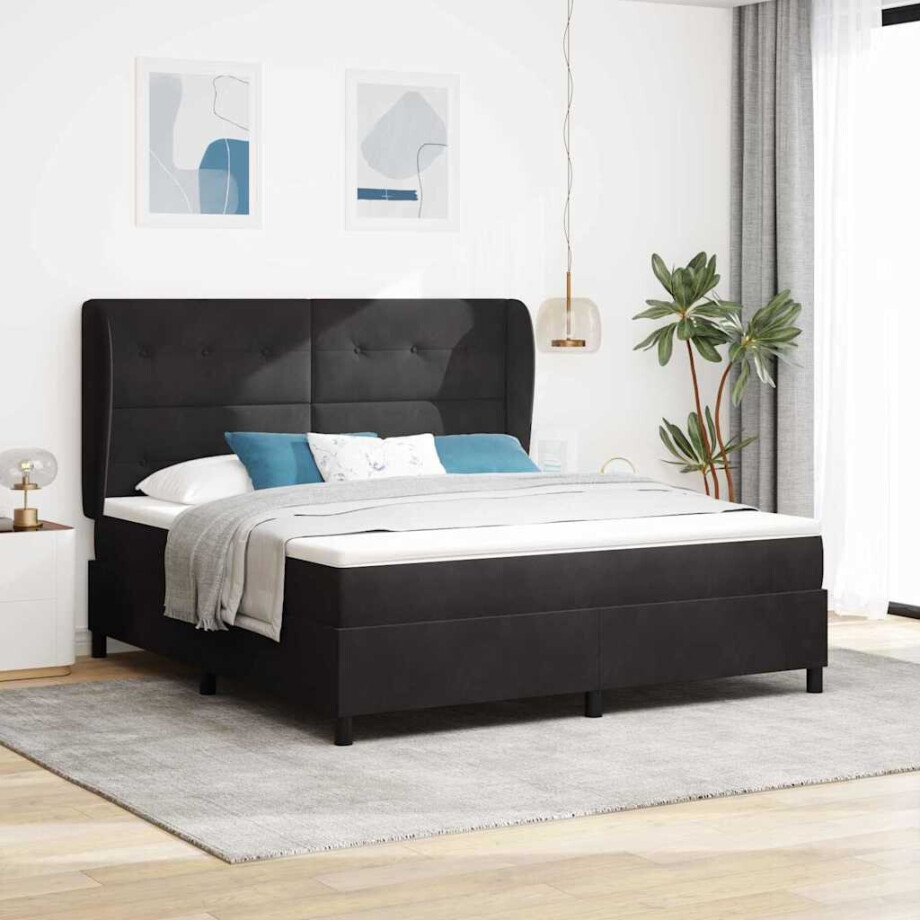 vidaXL Boxspringbed met matras Zwart 200 x 180 cm Fluweel afbeelding 1