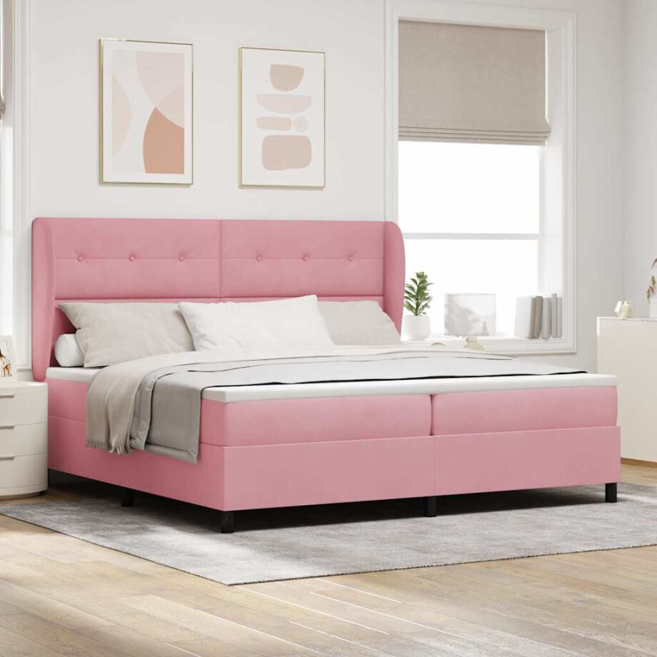 vidaXL Boxspringbed met matras Roze 200 x 200 cm Fluweel vidaXL Boxspringbed met matras Roze 200 x 200 cm Fluweel afbeelding 1