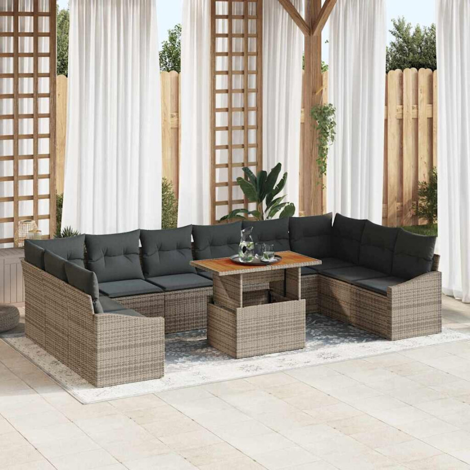 vidaXL Tuin Eetset met kussen 11 pcs Grijs en Bruin afbeelding 1