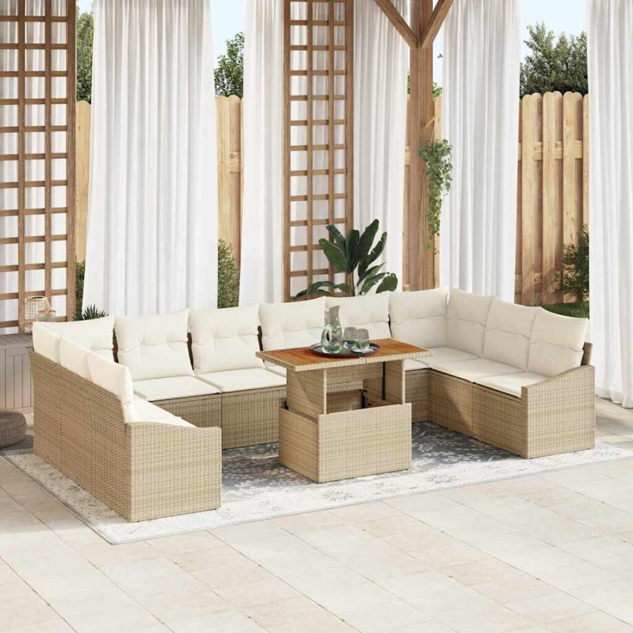 vidaXL Tuin Eetset met kussen 11 pcs Beige en Crème vidaXL Tuin Eetset met kussen 11 pcs Beige en Crème afbeelding 1