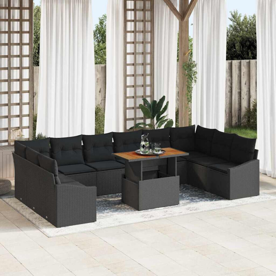 vidaXL Tuin Eetset met kussen 11 pcs Zwart en Bruin vidaXL Tuin Eetset met kussen 11 pcs Zwart en Bruin afbeelding 1