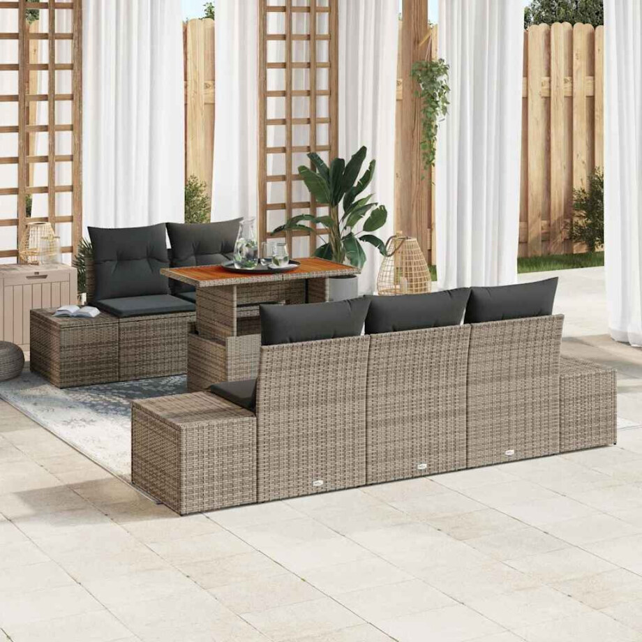 vidaXL Tuin Eetset met kussen 6 pcs Grijs en Bruin afbeelding 1