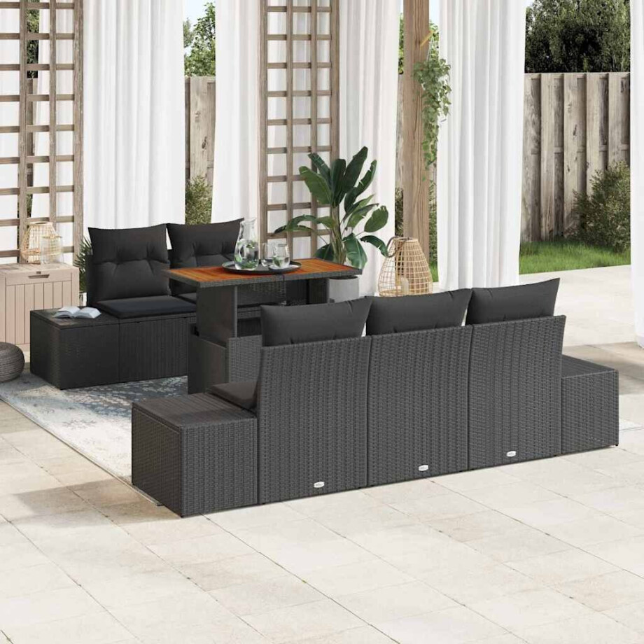 vidaXL Tuin Eetset met kussen 6 pcs Zwart en Bruin afbeelding 1