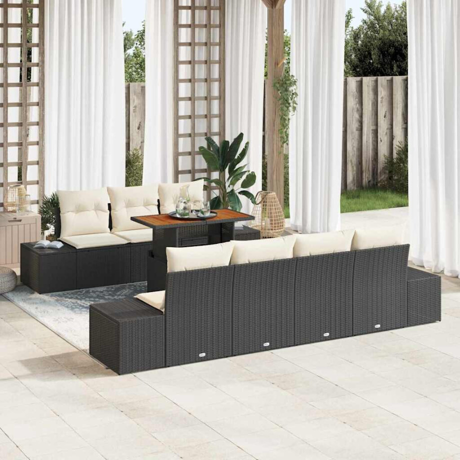 vidaXL Tuin Eetset met kussen 8 pcs Zwart en Crème afbeelding 1
