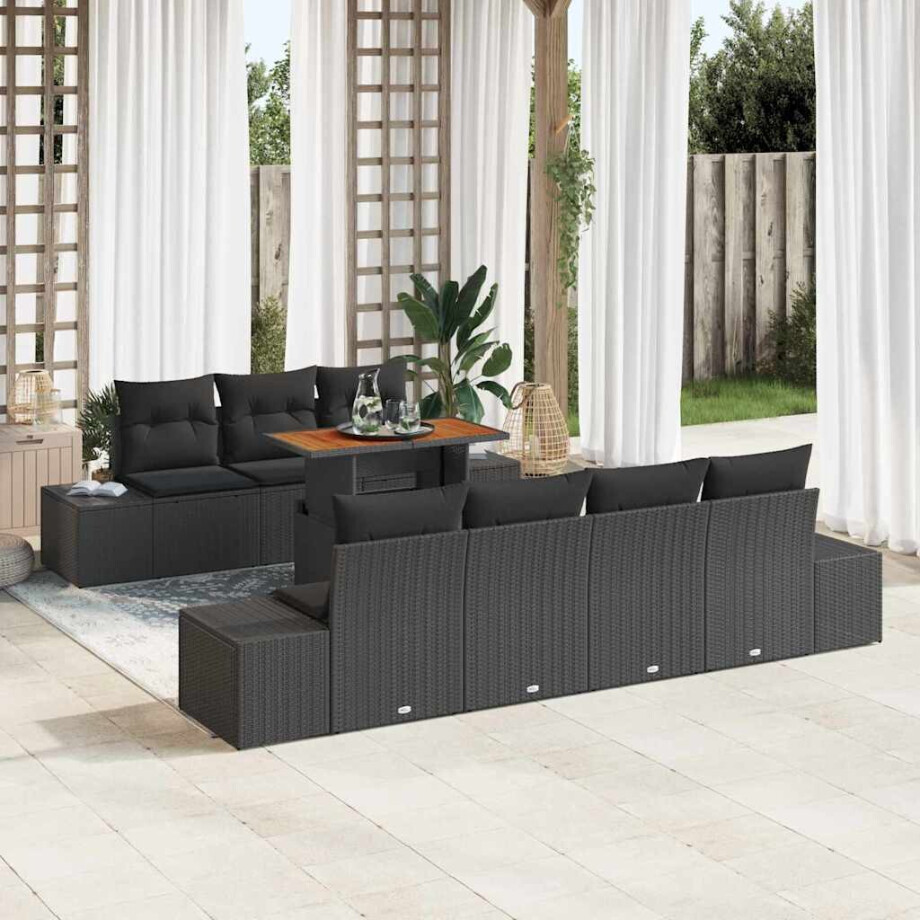 vidaXL Tuin Eetset met kussen 8 pcs Zwart en Bruin afbeelding 1