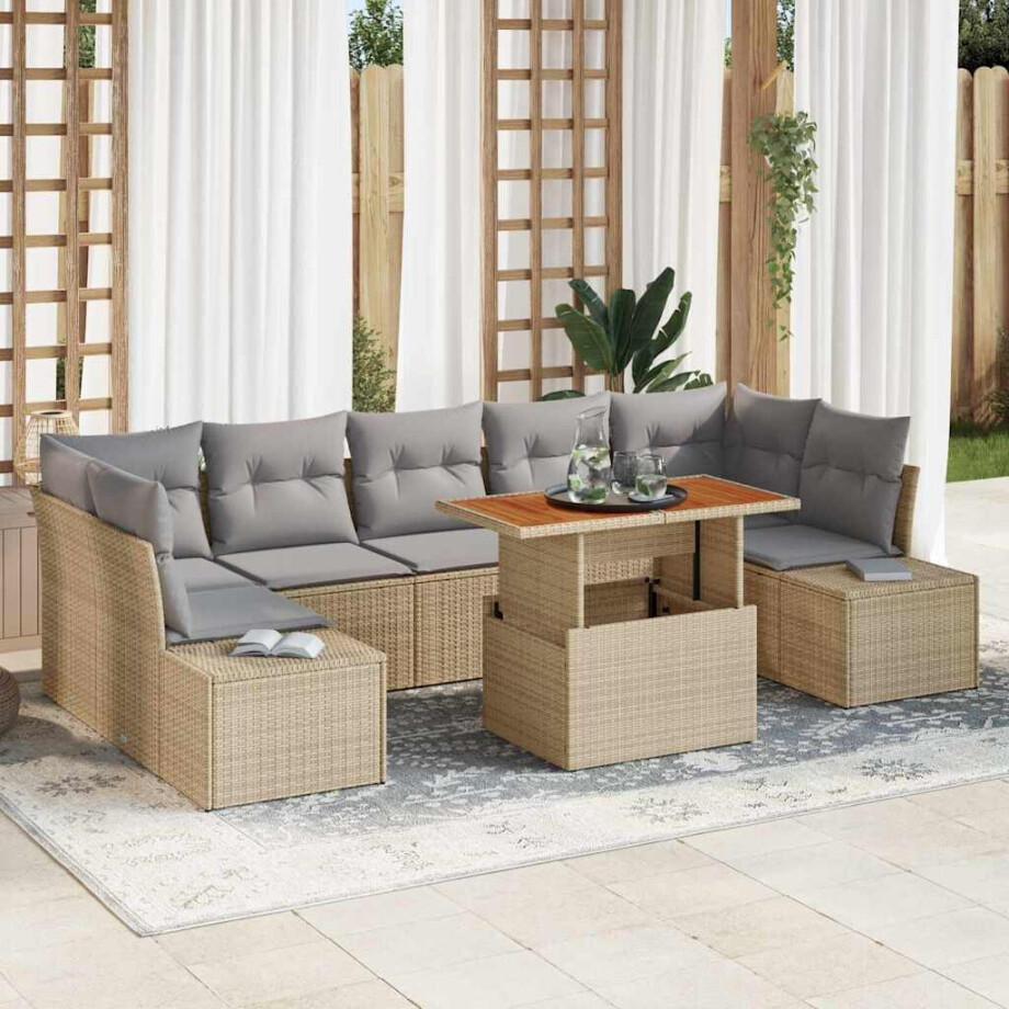 vidaXL Tuin Eetset met kussen 8 pcs Beige en Grijs vidaXL Tuin Eetset met kussen 8 pcs Beige en Grijs afbeelding 1