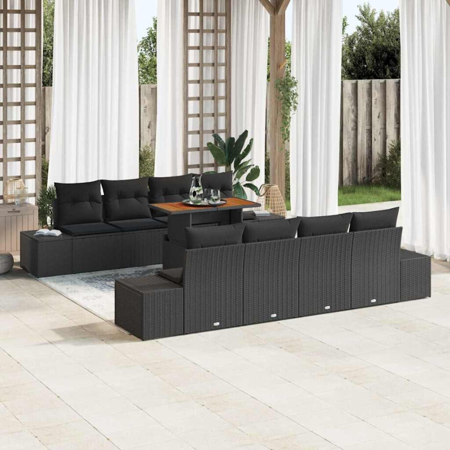 vidaXL Tuin Eetset met kussen 9 pcs Zwart en Bruin afbeelding 1