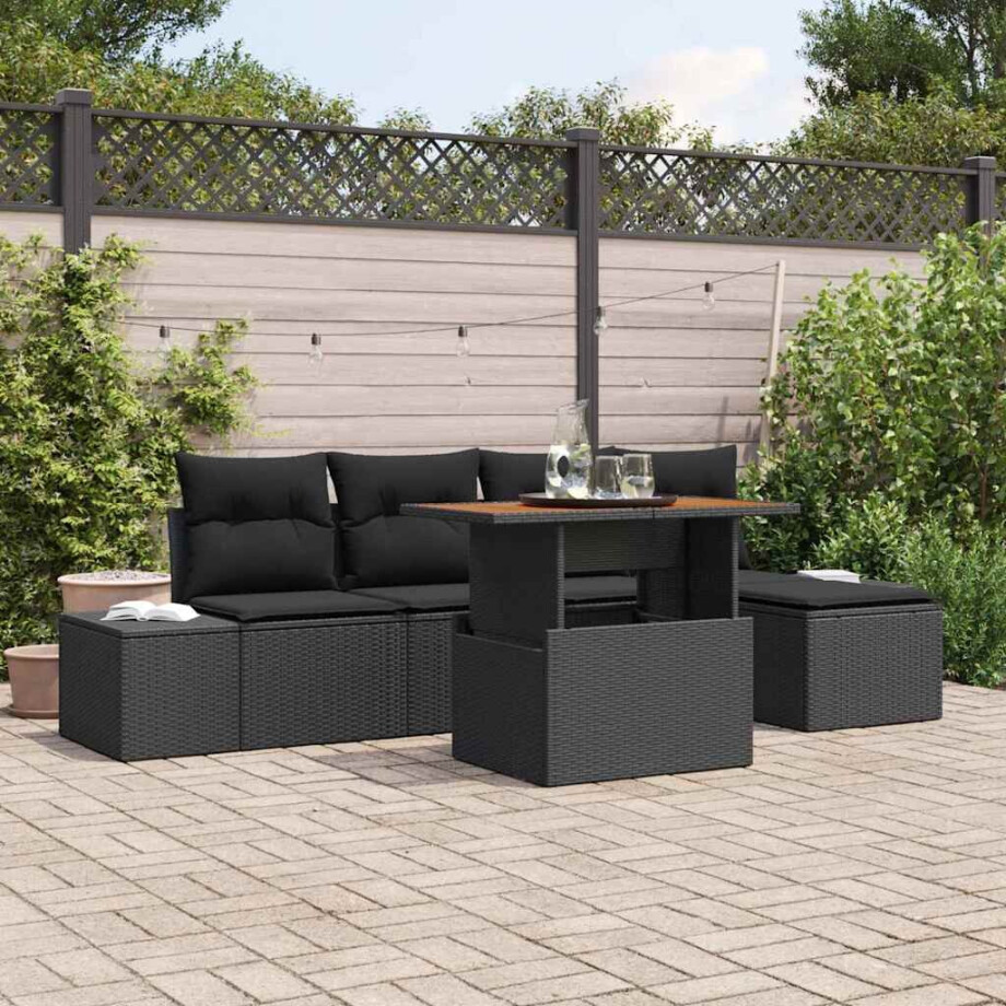 vidaXL Tuin Eetset met kussen 6 pcs Zwart en Bruin afbeelding 1