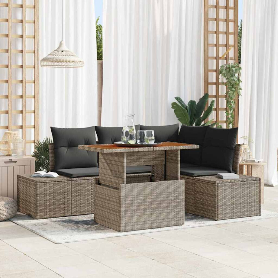 vidaXL Tuin Sofa Set met kussen met kussen 5 pcs Grijs en Bruin afbeelding 1