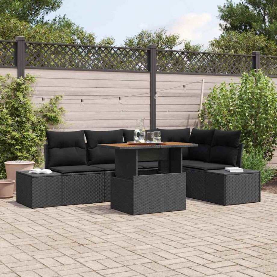 vidaXL Tuin Eetset met kussen 6 pcs Zwart en Bruin afbeelding 1