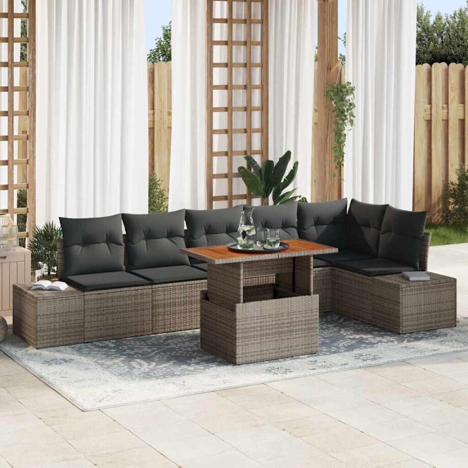vidaXL Tuin Eetset met kussen 7 pcs Grijs en Bruin afbeelding 1