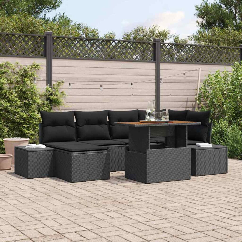 vidaXL Tuin Eetset met kussen 7 pcs Zwart en Bruin afbeelding 1