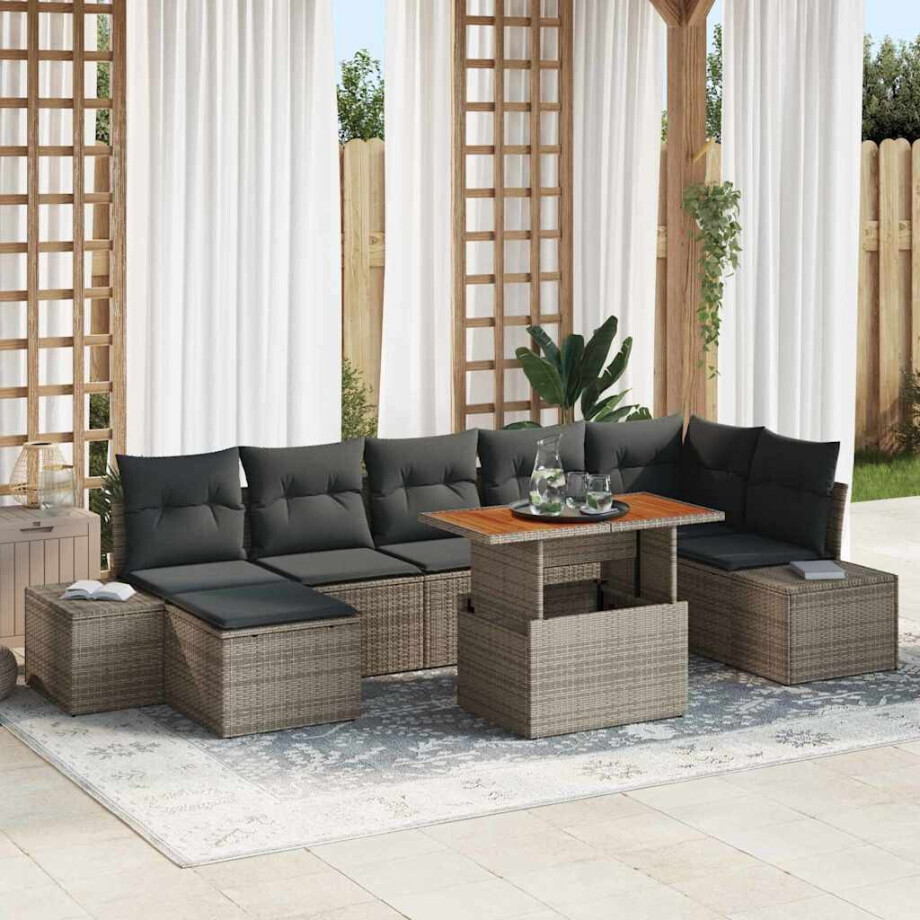 vidaXL Tuin Sofa Set met kussen 8 pcs Grijs en Bruin afbeelding 1