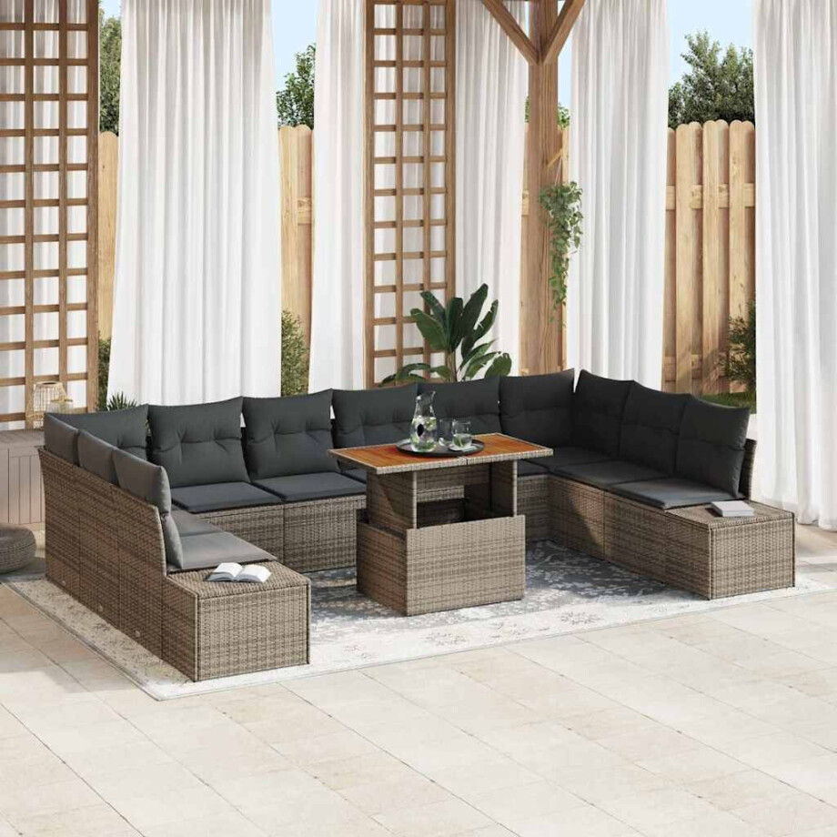 vidaXL Tuin Sofa Set met kussen 11 pcs Grijs en Bruin afbeelding 1