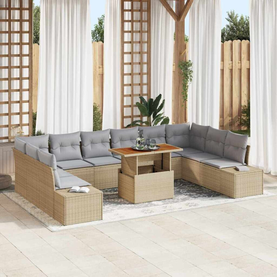 vidaXL Tuin Sofa Set met kussen 11 pcs Beige en Grijs afbeelding 1