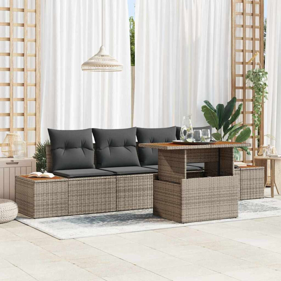 vidaXL Tuin Eetset met kussen 5 pcs Grijs en Bruin afbeelding 1