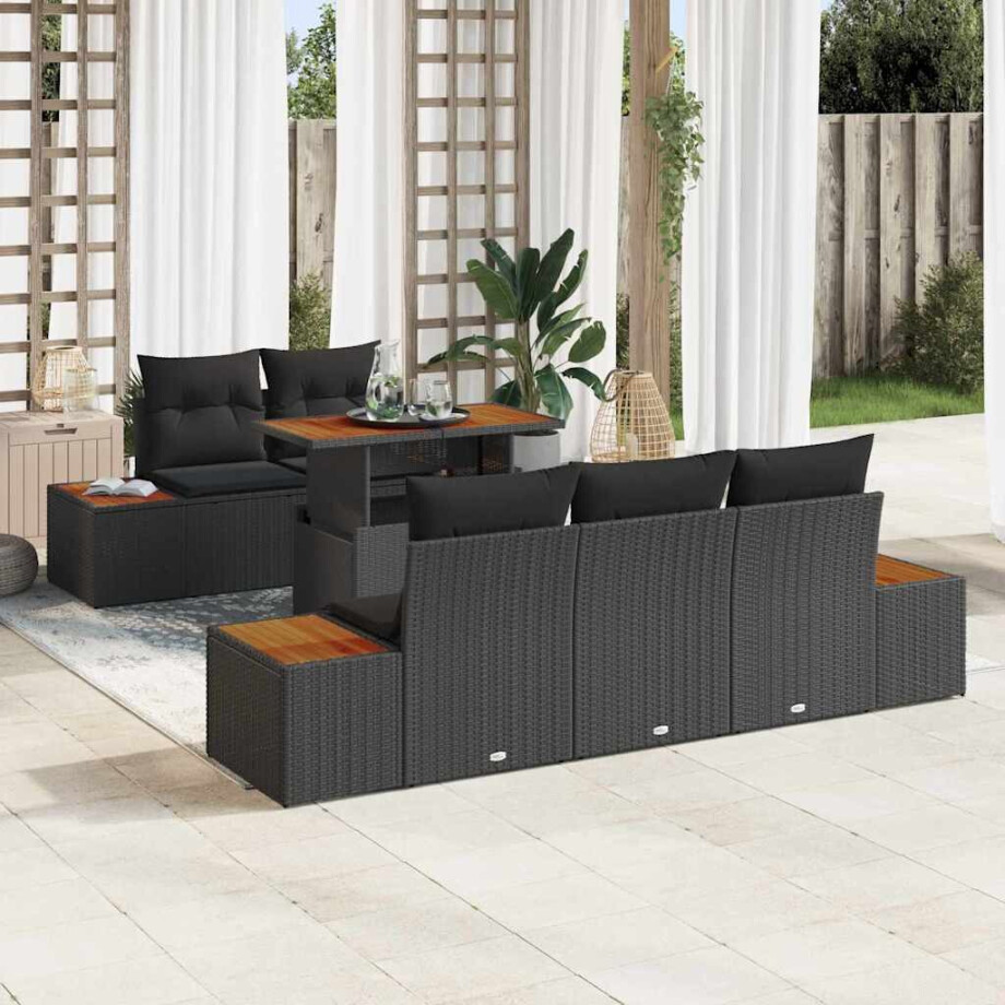 vidaXL Tuin Eetset met kussen 6 pcs Zwart en Bruin afbeelding 1