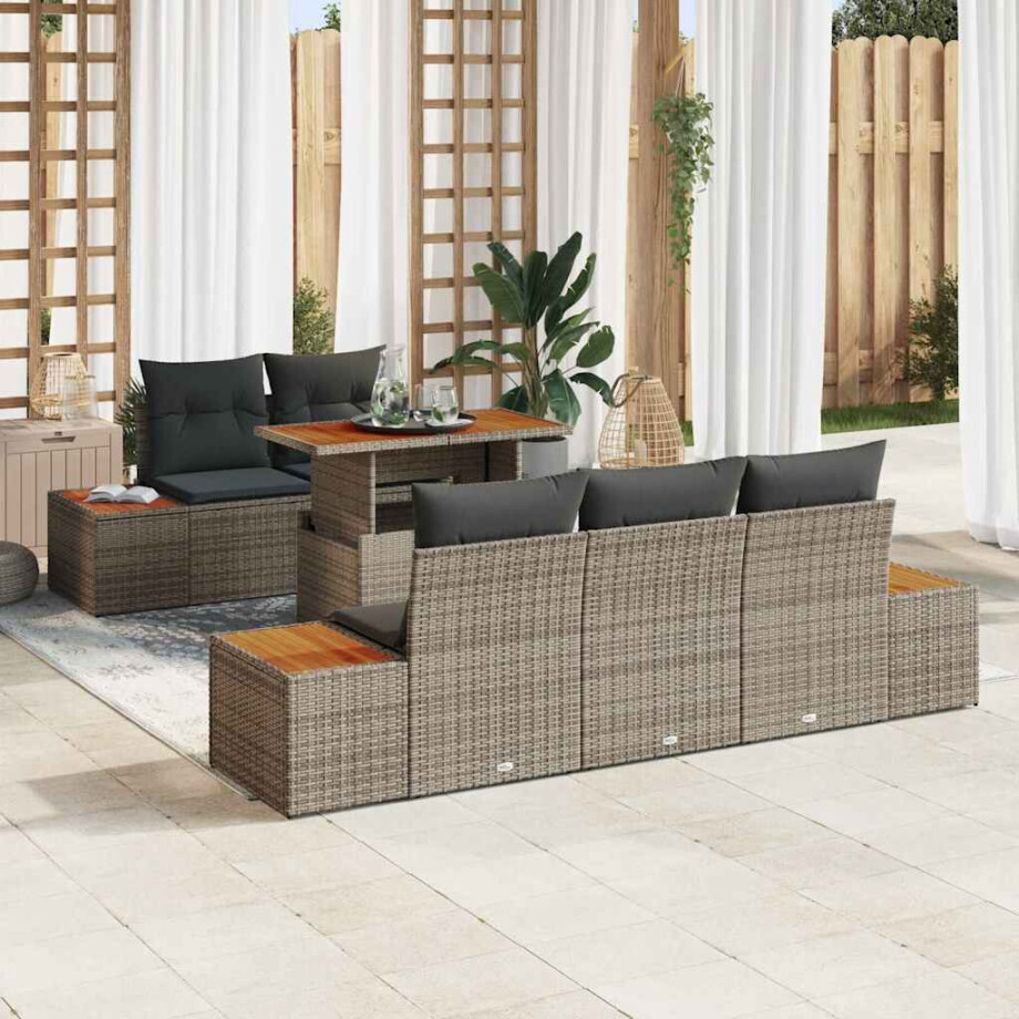 vidaXL Tuin Eetset met kussen 6 pcs Grijs en Bruin afbeelding 1