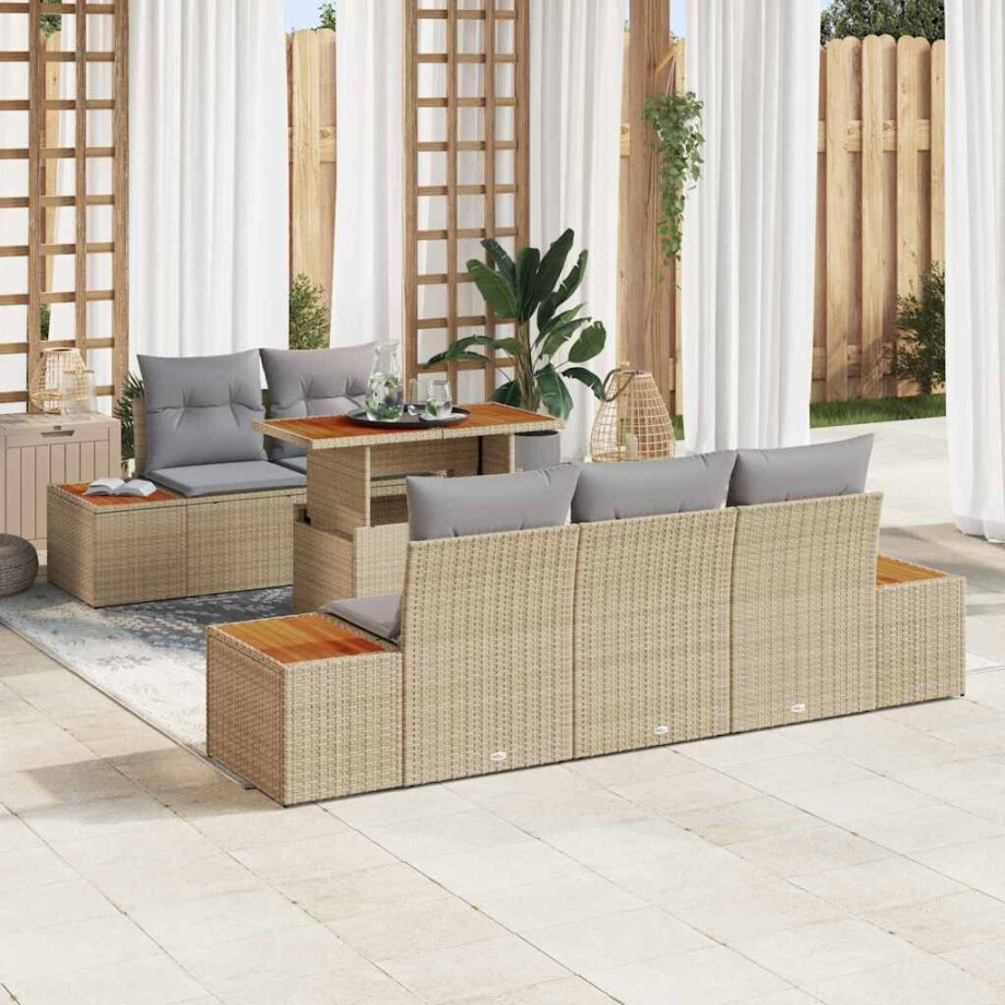 vidaXL Tuin Eetset met kussen 6 pcs Beige en Grijs afbeelding 1