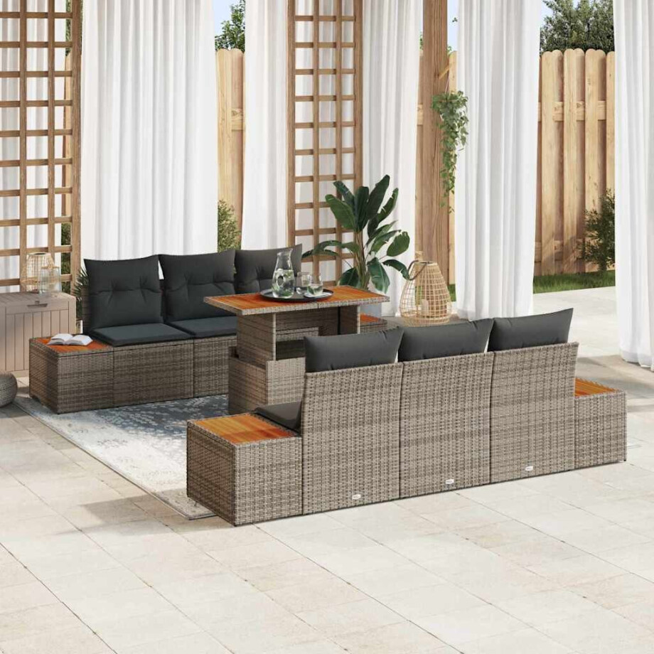 vidaXL Tuin Eetset met kussen 7 pcs Grijs en Bruin afbeelding 1