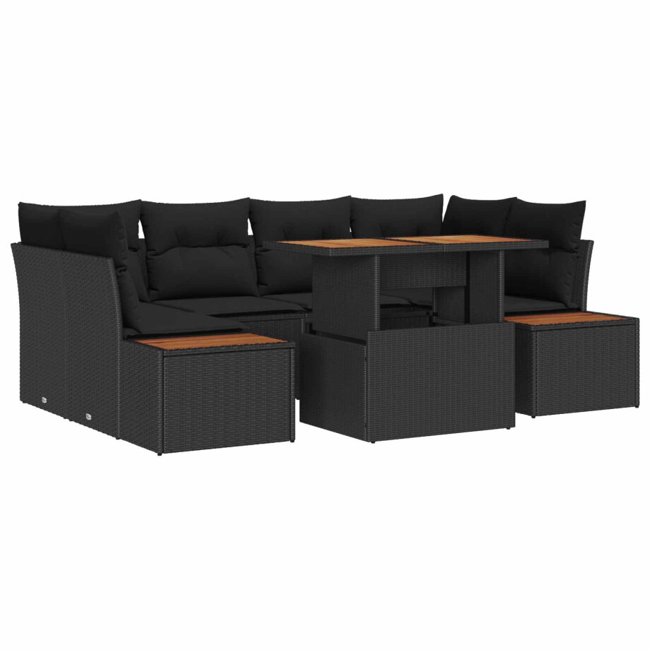 vidaXL Tuin Eetset met kussen 9 pcs Zwart en Bruin afbeelding 1