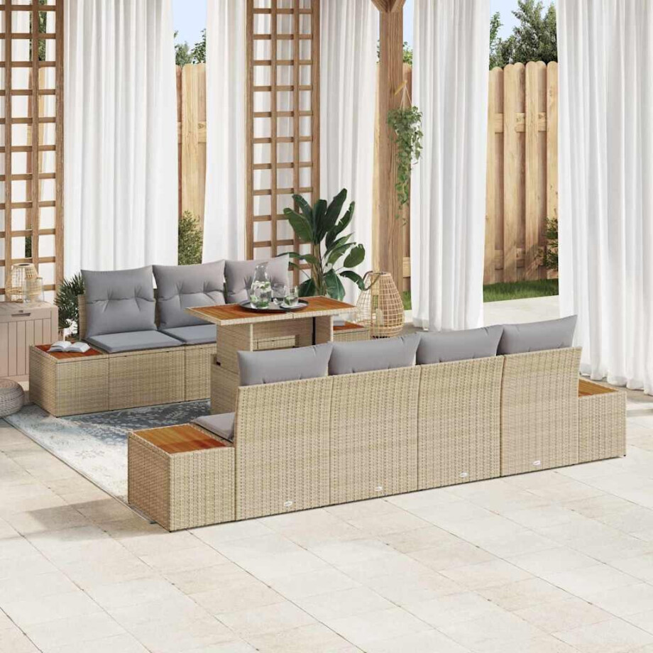 vidaXL Tuin Sofa Set met kussen 8 pcs Beige Poly riet afbeelding 1
