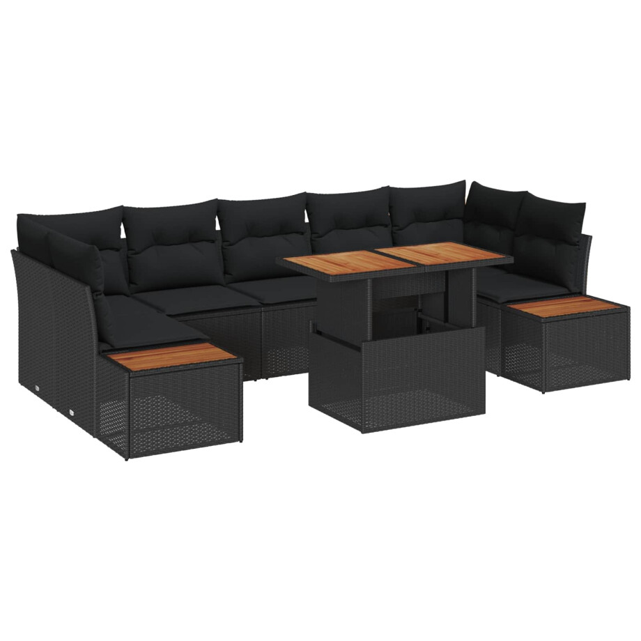 vidaXL Tuin Eetset met kussen 8 pcs Zwart en Bruin afbeelding 1