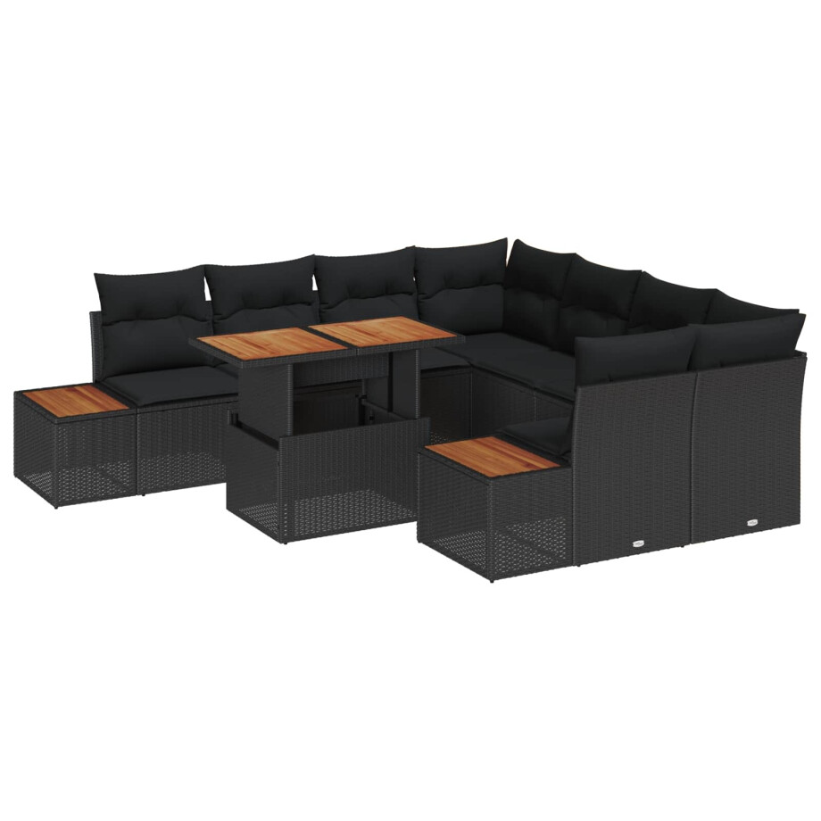 vidaXL Tuin Eetset met kussen 9 pcs Zwart en Bruin afbeelding 1