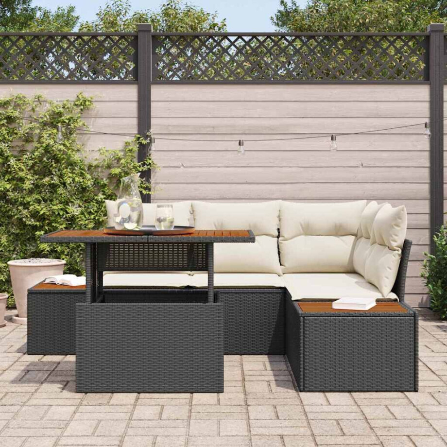 vidaXL Tuin Eetset met kussen 5 pcs Zwart en Beige afbeelding 1