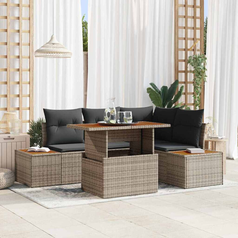 vidaXL Tuin Eetset met kussen 5 pcs Grijs en Bruin afbeelding 1