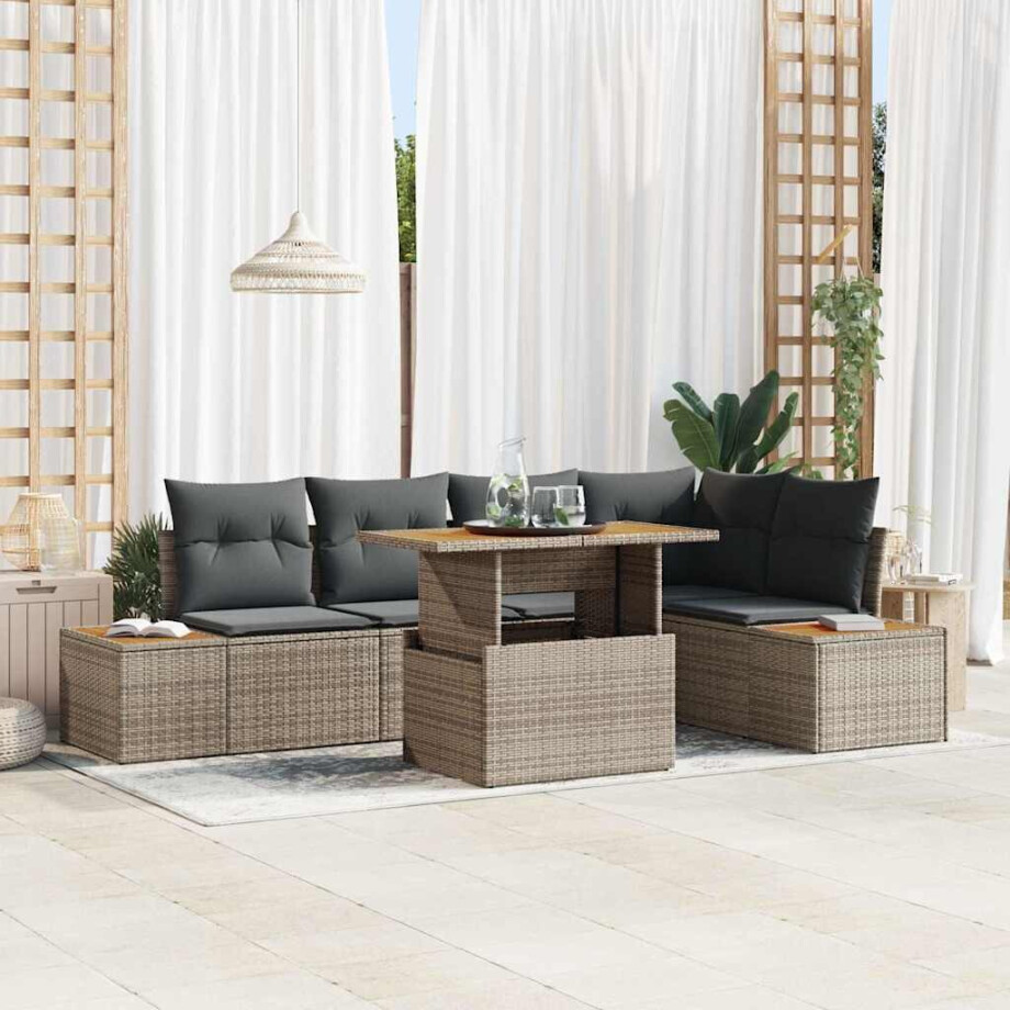 vidaXL Tuin Eetset met kussen 6 pcs Grijs en Bruin afbeelding 1