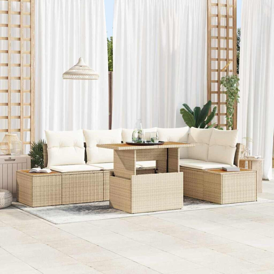 vidaXL Tuin Eetset met kussen 6 pcs Beige vidaXL Tuin Eetset met kussen 6 pcs Beige afbeelding 1