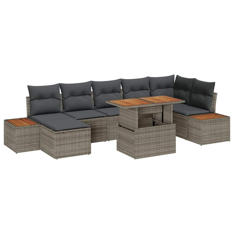 vidaXL Tuin Eetset met kussen 8 pcs Grijs en Bruin afbeelding 1