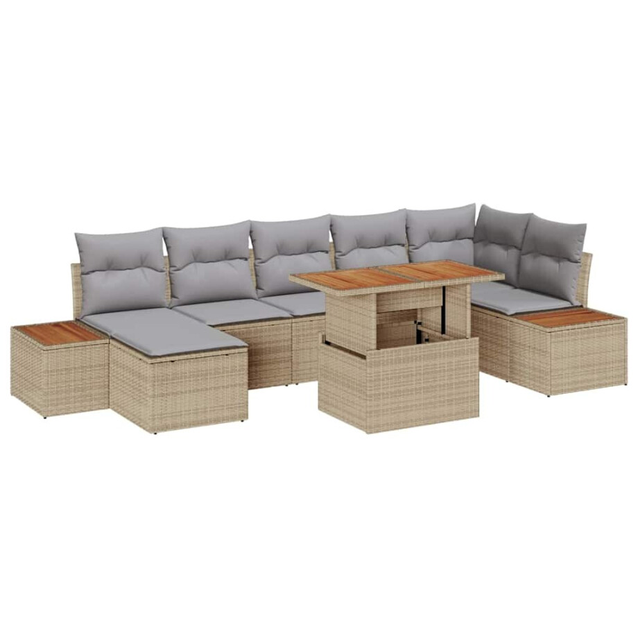 vidaXL Tuin Eetset met kussen 8 pcs Beige en Grijs afbeelding 1