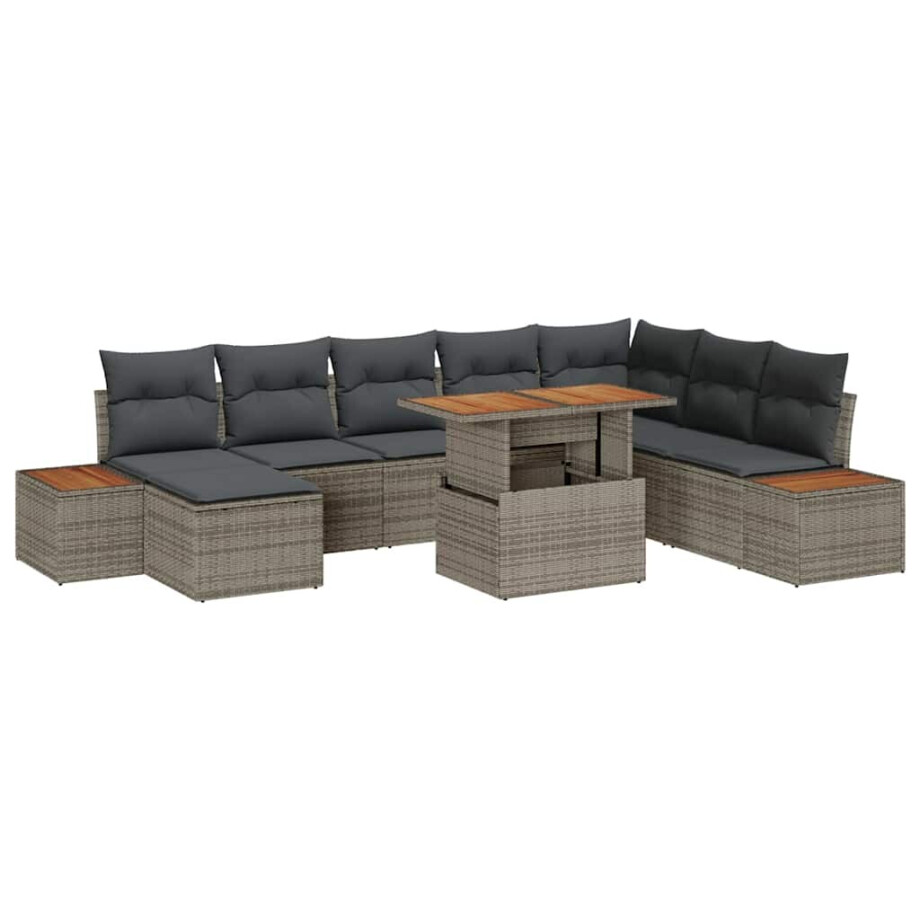 vidaXL Tuin Eetset met kussen 9 pcs Grijs en Bruin afbeelding 1