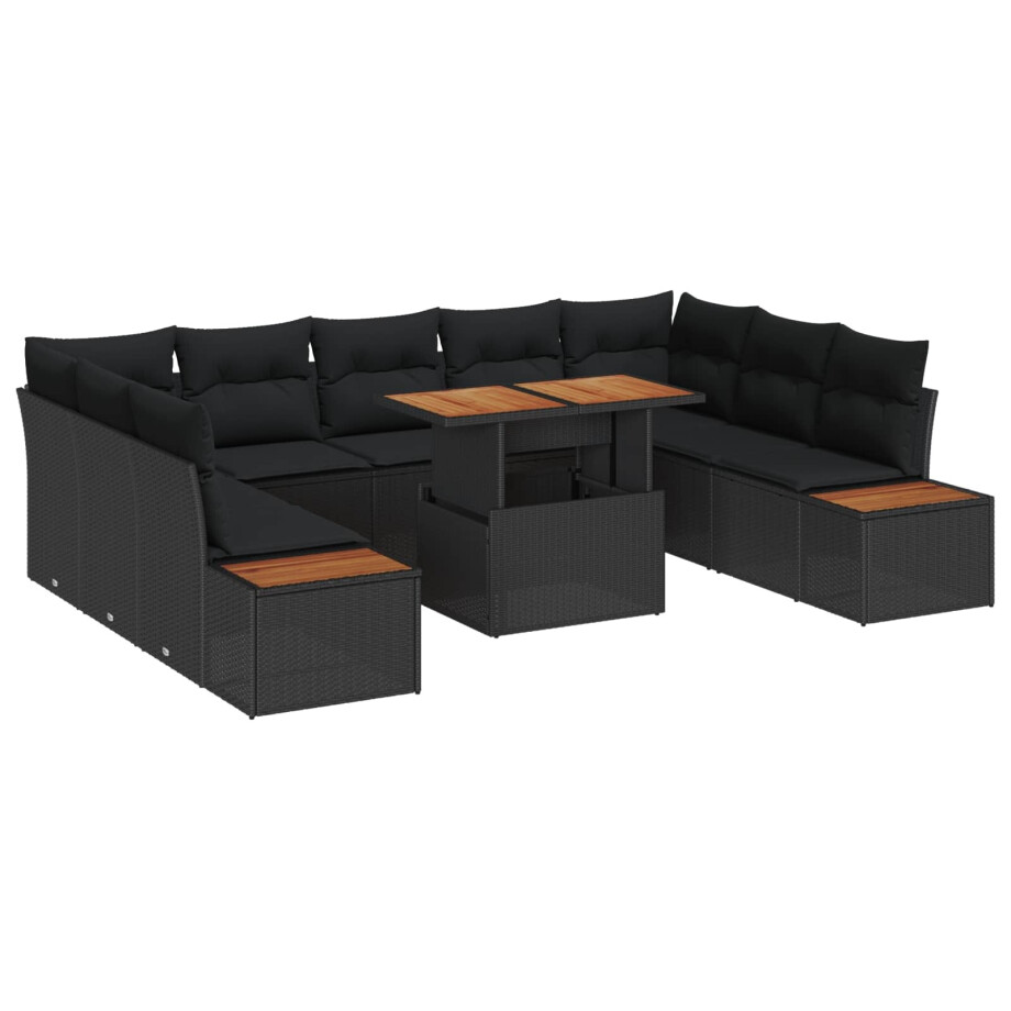 vidaXL Tuin Eetset met kussen 10 pcs Zwart en Bruin afbeelding 1