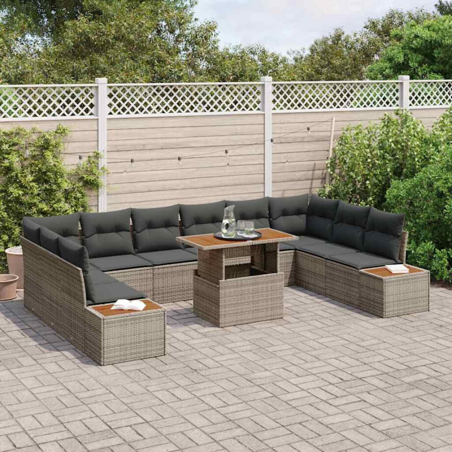 vidaXL Tuin Eetset met kussen 11 pcs Grijs en Bruin afbeelding 1