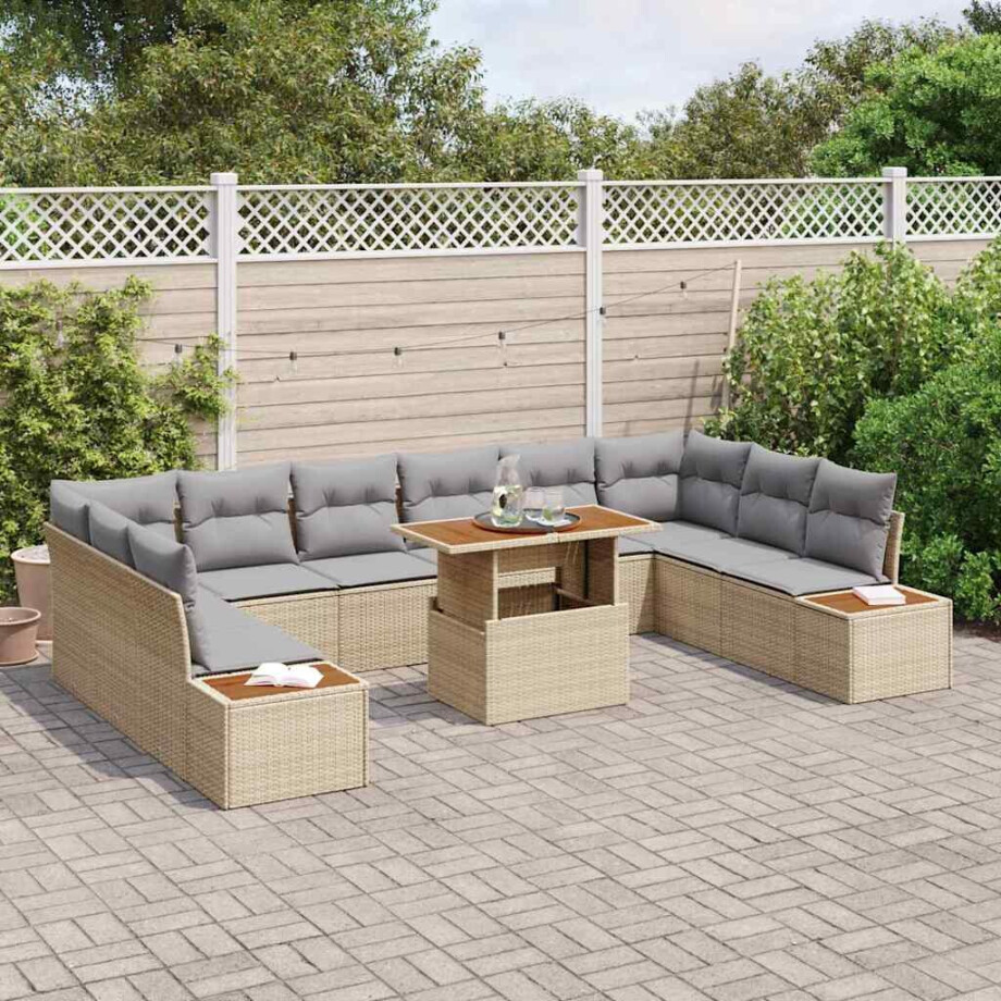 vidaXL Tuin Eetset met kussen met kussen 11 pcs Beige en Grijs afbeelding 1