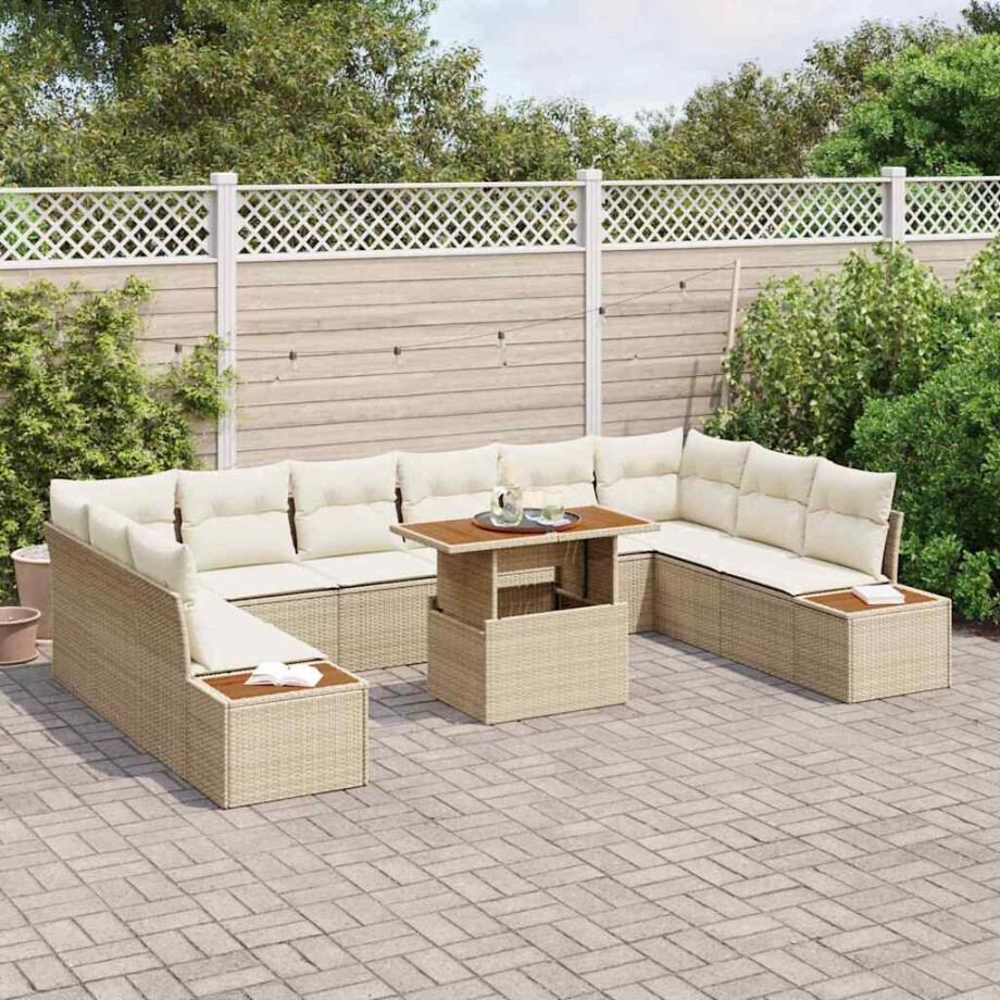 vidaXL Tuin Eetset met kussen 11 pcs Beige en Crème vidaXL Tuin Eetset met kussen 11 pcs Beige en Crème afbeelding 1