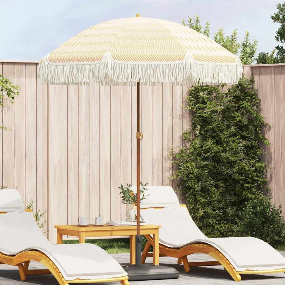 vidaXL Strandparasol Geel en Wit 160 x 160 x 196 cm Polyester en staal afbeelding 1