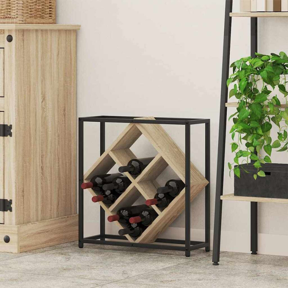vidaXL Wijnrek Sonoma Eiken 51 x 18 x 52,5 cm Bewerkt hout afbeelding 1