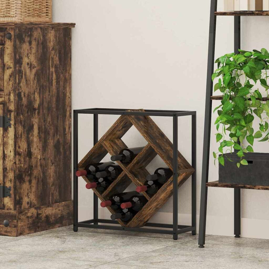 vidaXL Wijnrek Gerookt eiken 51 x 18 x 52,5 cm Bewerkt hout afbeelding 1