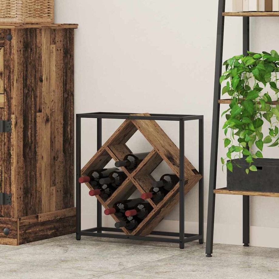 vidaXL Wijnrek Oudhout 51 x 18 x 52,5 cm Bewerkt hout afbeelding 1