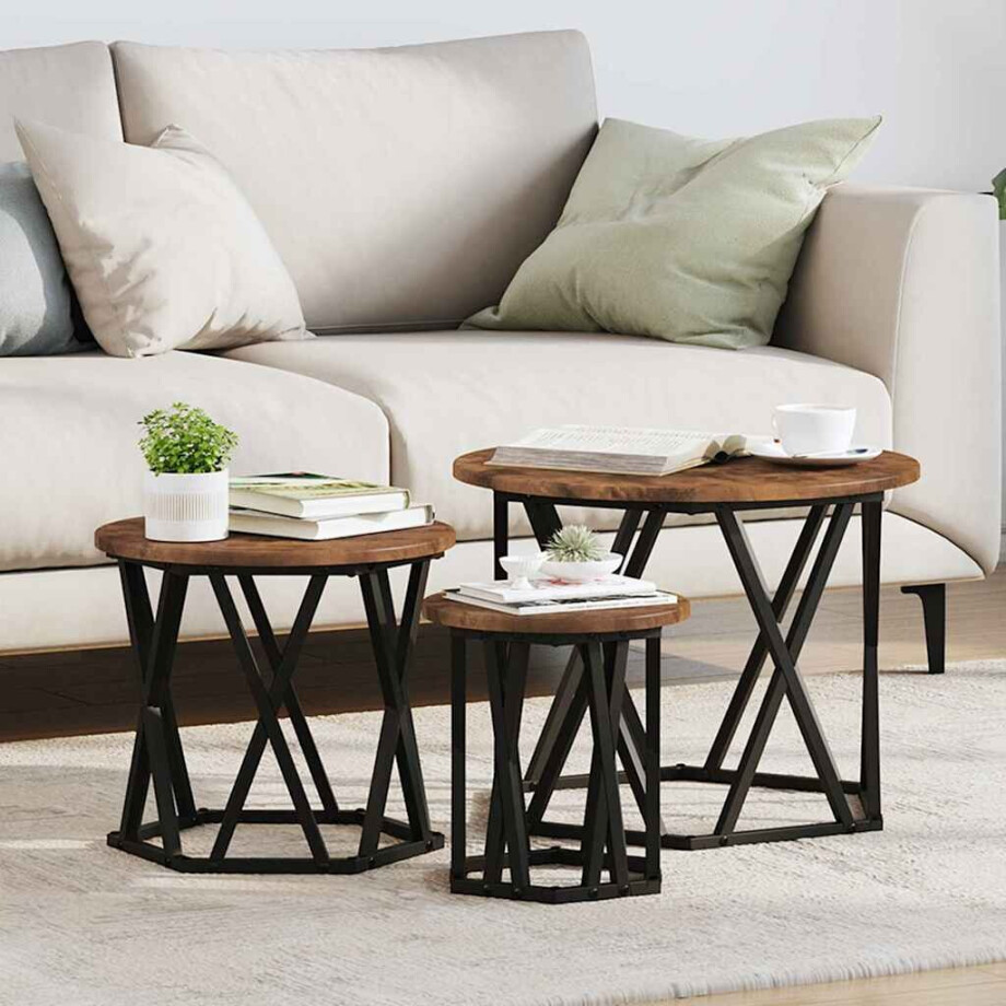 vidaXL Nestbare Bijzettafel 3 pcs Gerookt eiken afbeelding 1