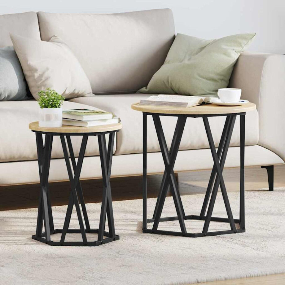 vidaXL Salontafel 2 pcs Sonoma Eiken Engineered hout en staal afbeelding 1