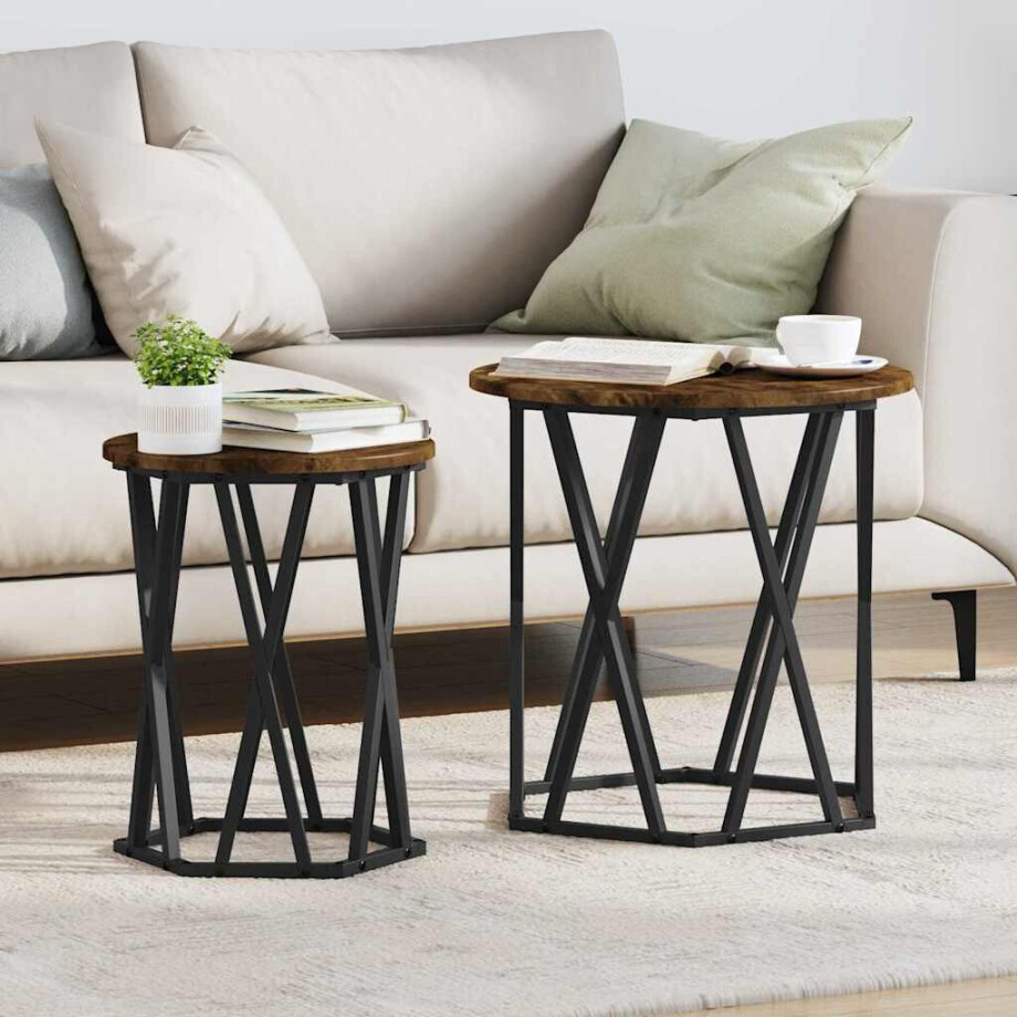 vidaXL Salontafel 2 pcs Gerookt eiken Engineered hout en staal afbeelding 1