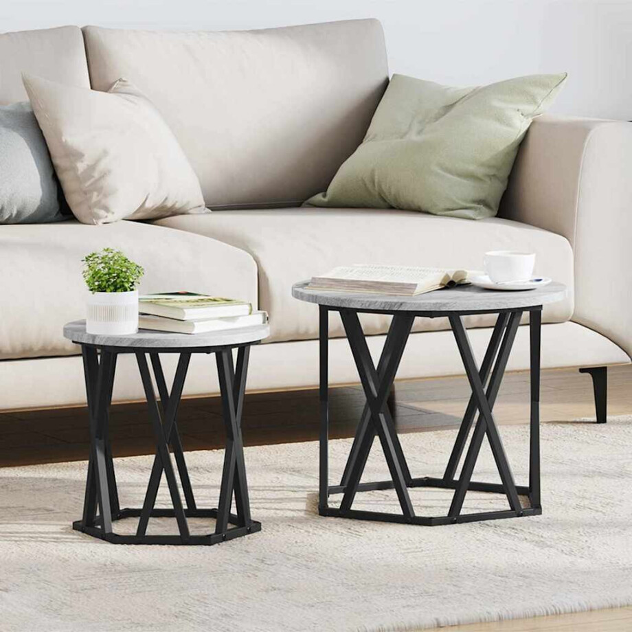 vidaXL Salontafel 2 pcs Grijs Sonoma Engineered hout en staal afbeelding 1