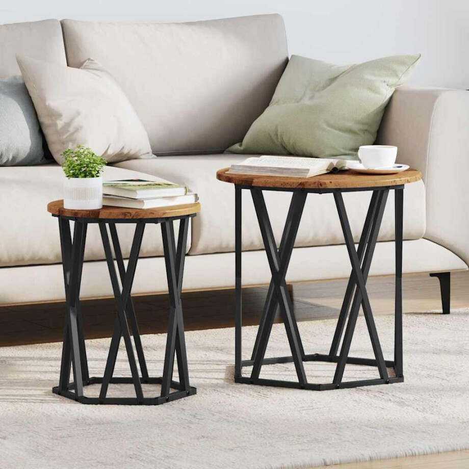 vidaXL Salontafel 2 pcs Oud Hout Engineered hout en staal afbeelding 1