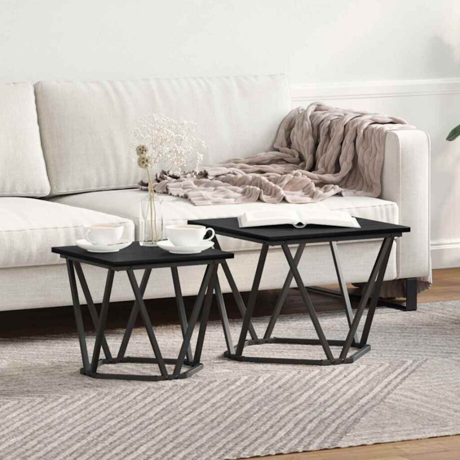 vidaXL Bijzettafelset 2 pcs Zwart eiken 50 x 50 x 40 cm afbeelding 1